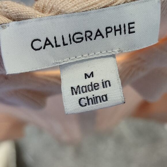 Vintage Calligraphie Cardigan Sweater Womens M Tan Button Down Holiday - Picture 5 of 8